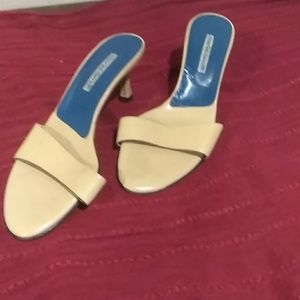 Charles David cream colored kitten heel mules
